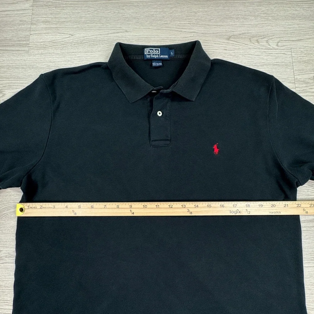 Polo Ralph Lauren Mens Polo Shirt Classic Fit Black Large Red Pony Logo Cotton